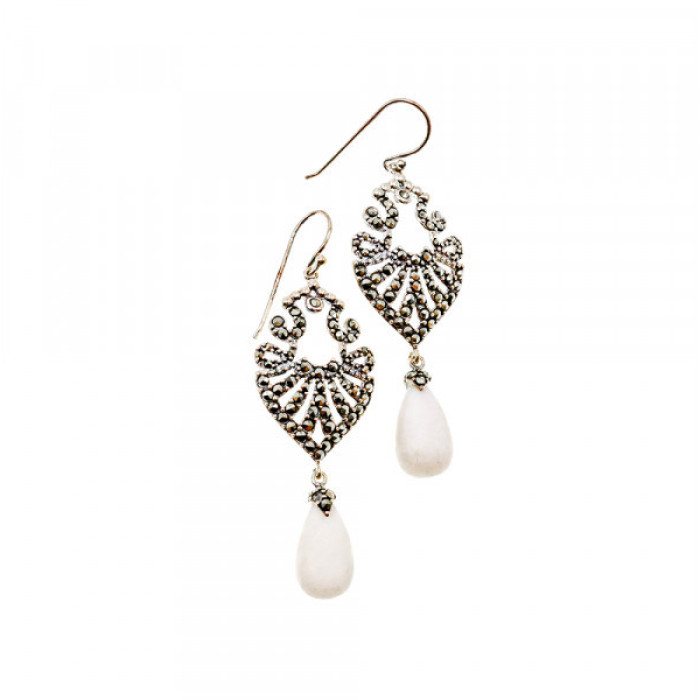 925 Sterling Silver Mother OF Pearl & Marcasites Earrings