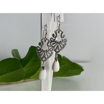 925 STERLING SILVER MOTHER OF PEARL & MARCASITES EARRINGS