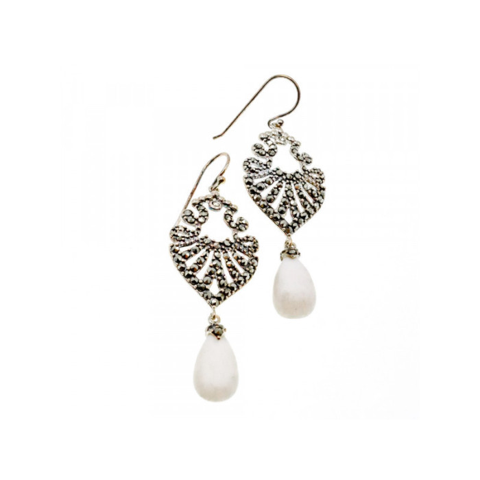 925 STERLING SILVER MOTHER OF PEARL & MARCASITES EARRINGS