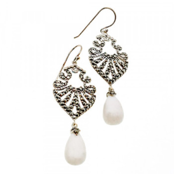 925 Sterling Silver Mother OF Pearl & Marcasites Earrings