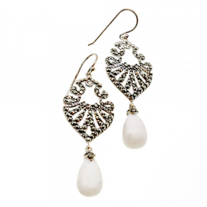 925 Sterling Silver Mother OF Pearl & Marcasites Earrings