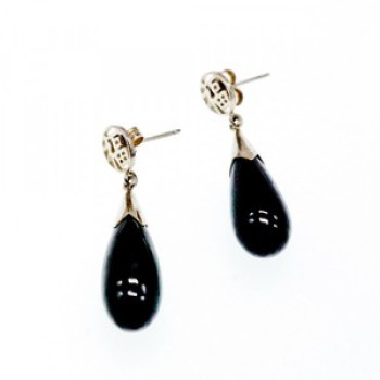 925 Sterling Silver Black Jasper Stud Earrings