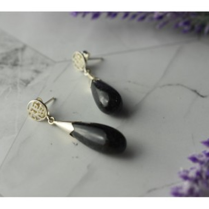 925 Sterling Silver Black Jasper Stud Earrings