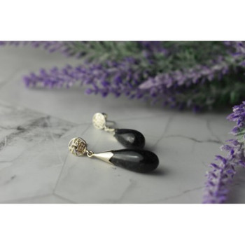 925 Sterling Silver Black Jasper Stud Earrings