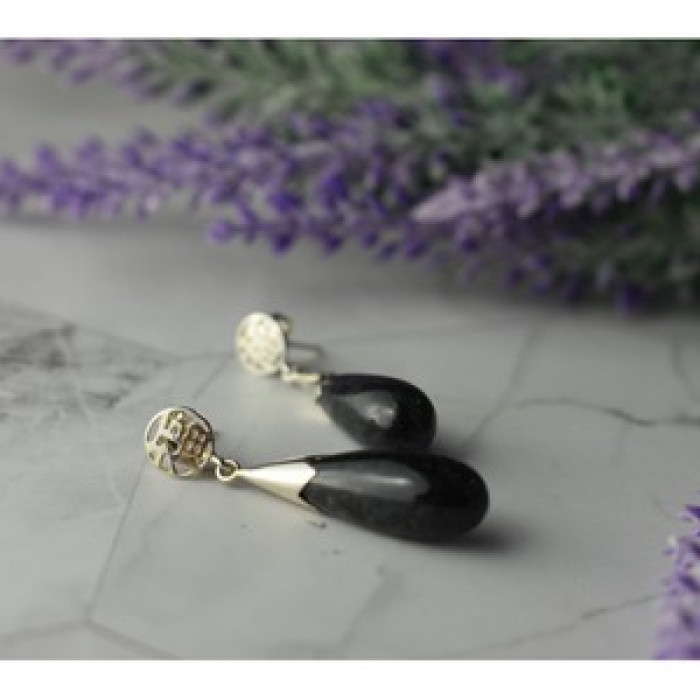925 Sterling Silver Black Jasper Stud Earrings