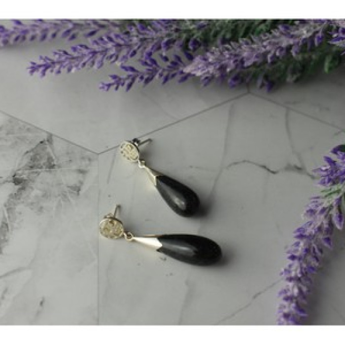 925 Sterling Silver Black Jasper Stud Earrings