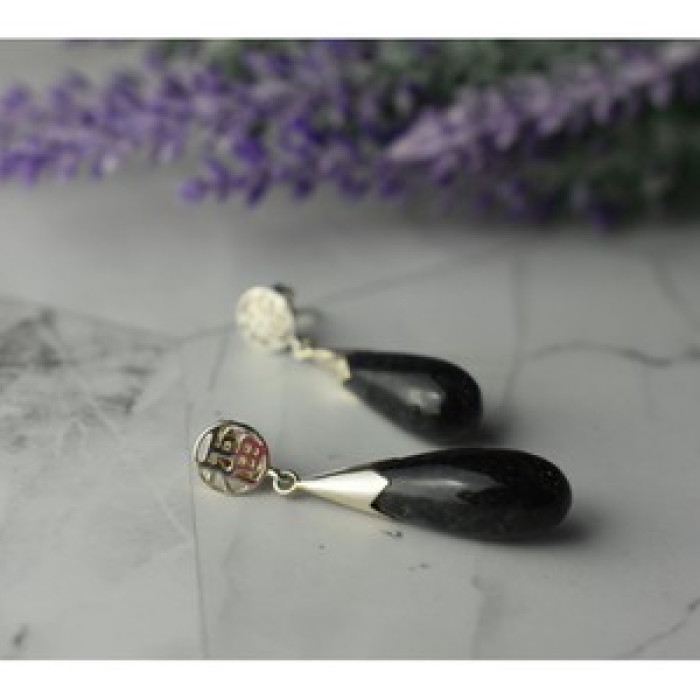 925 Sterling Silver Black Jasper Stud Earrings