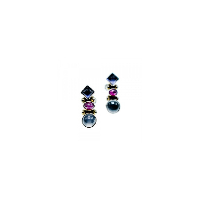 925 Sterling Silver Moonstone, Sapphire & Ruby Stud Earrings