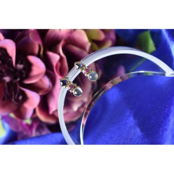 925 Sterling Silver Moonstone, Sapphire & Ruby Stud Earrings