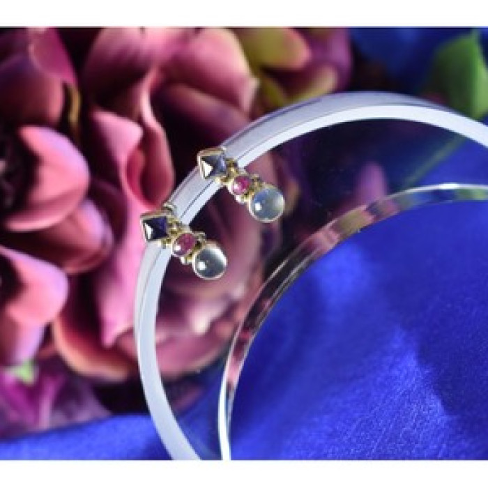 925 Sterling Silver Moonstone, Sapphire & Ruby Stud Earrings