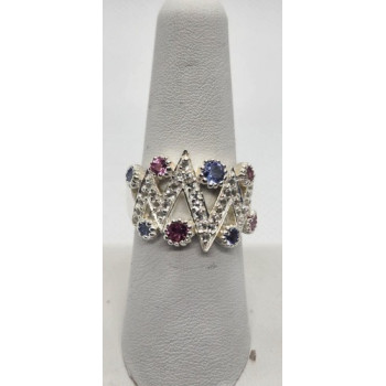 925 Sterling Silver With Morganite, Iolite & Goshenite Ring Size 8