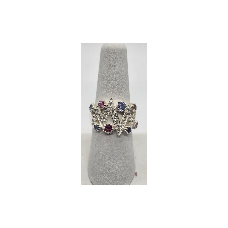 925 Sterling Silver With Morganite, Iolite & Goshenite Ring Size 8