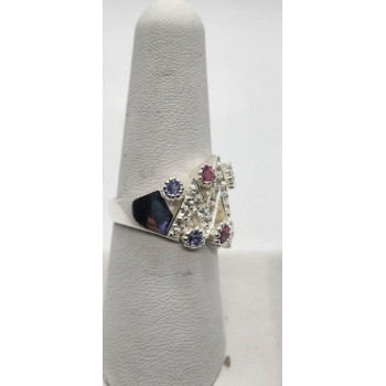 925 Sterling Silver With Morganite, Iolite & Goshenite Ring Size 8