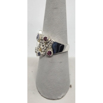 925 Sterling Silver With Morganite, Iolite & Goshenite Ring Size 8