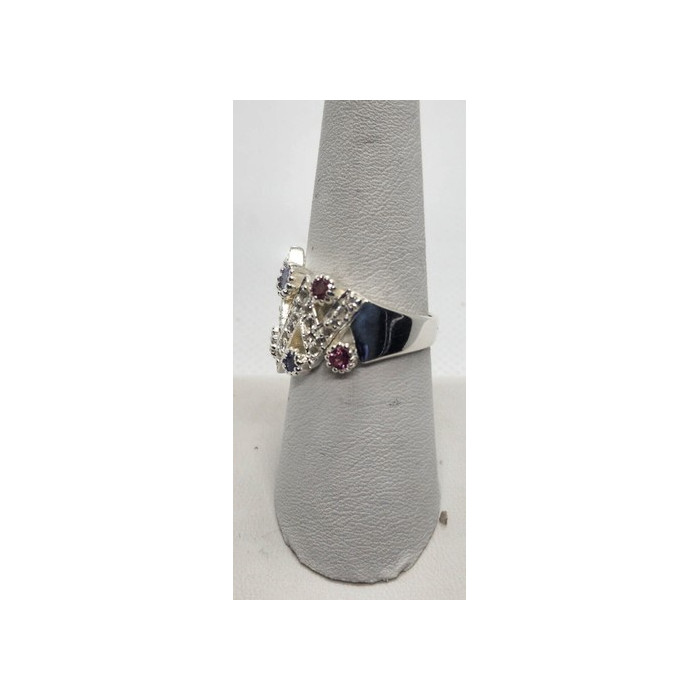 925 Sterling Silver With Morganite, Iolite & Goshenite Ring Size 8