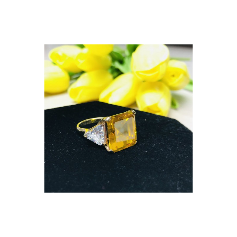 925 Sterling Silver Gold Plated Yellow & White CZ Ring Size 9