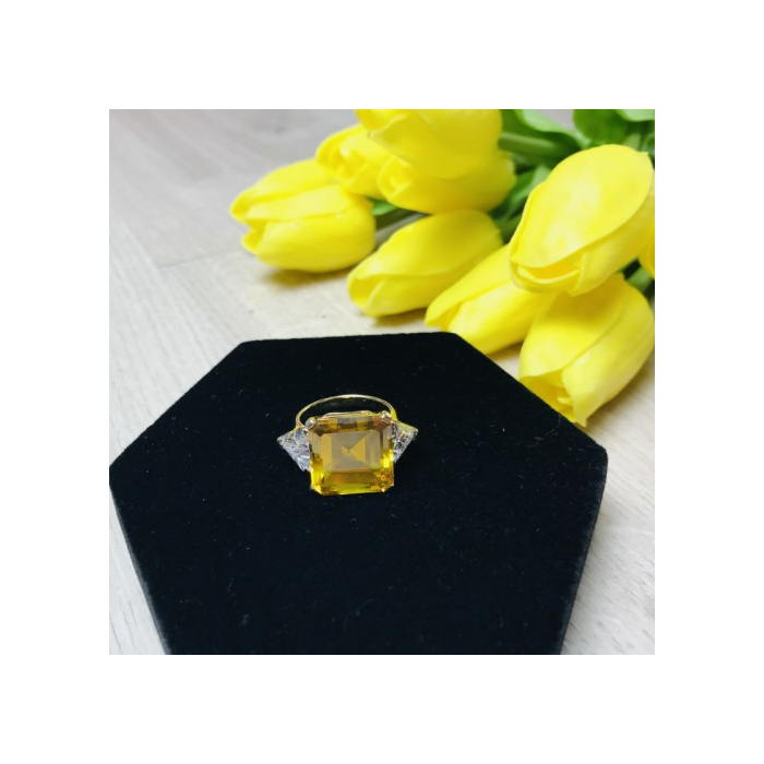 925 Sterling Silver Gold Plated Yellow & White CZ Ring Size 9