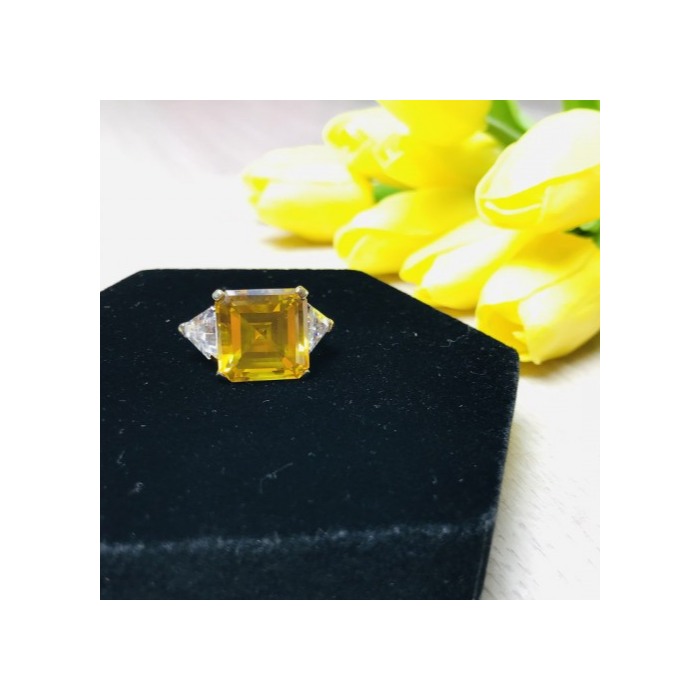 925 Sterling Silver Gold Plated Yellow & White CZ Ring Size 9