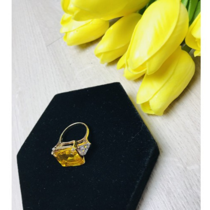 925 Sterling Silver Gold Plated Yellow & White CZ Ring Size 9