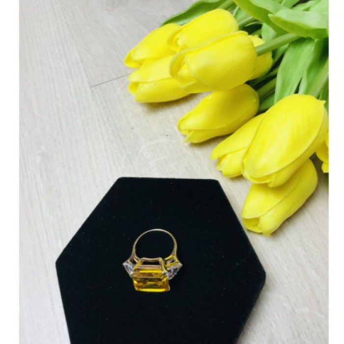 925 Sterling Silver Gold Plated Yellow & White CZ Ring Size 9