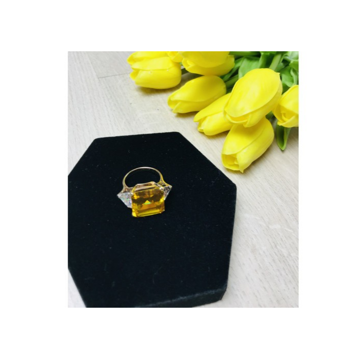 925 Sterling Silver Gold Plated Yellow & White CZ Ring Size 9