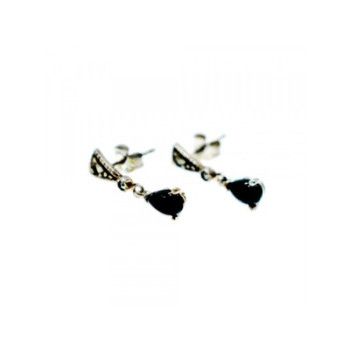 925 Sterling Silver Black Nephrite (jade) & Marcasites Earrings