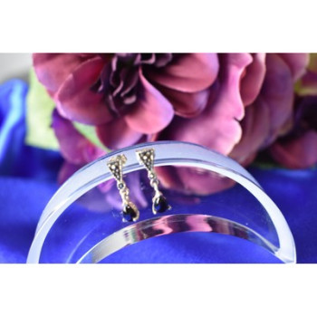 925 Sterling Silver Black Nephrite (jade) & Marcasites Earrings