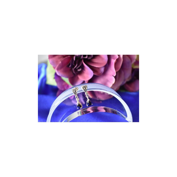 925 Sterling Silver Black Nephrite (jade) & Marcasites Earrings