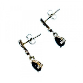 925 Sterling Silver Black Nephrite (Jade) & Marcasites Earrings