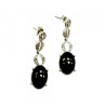 925 Sterling Silver Black Tourmaline & Clear Quartz Inlays Stud Earrings