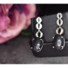 925 Sterling Silver Black Tourmaline & Clear Quartz Inlays Stud Earrings
