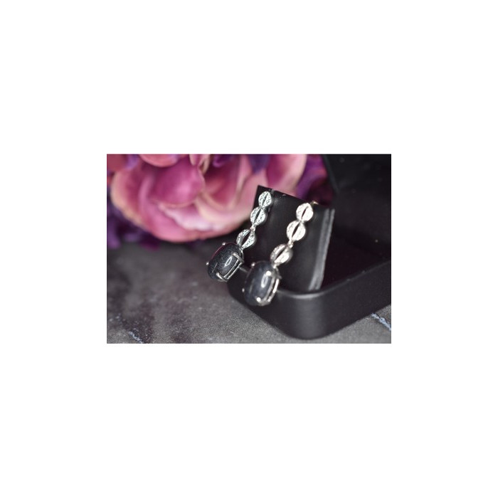 925 Sterling Silver Black Tourmaline & Clear Quartz Inlays Stud Earrings