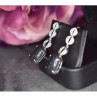 925 Sterling Silver Black Tourmaline & Clear Quartz Inlays Stud Earrings