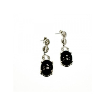 925 Sterling Silver Black Tourmaline & Clear Quartz Inlays Stud Earrings