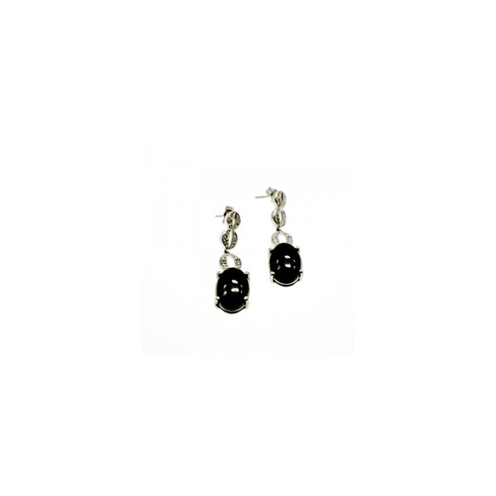 925 Sterling Silver Black Tourmaline & Clear Quartz Inlays Stud Earrings