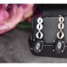 925 Sterling Silver Black Tourmaline & Clear Quartz Inlays Stud Earrings