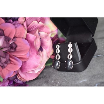 925 Sterling Silver Black Tourmaline & Clear Quartz Inlays Stud Earrings