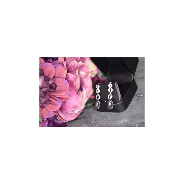 925 Sterling Silver Black Tourmaline & Clear Quartz Inlays Stud Earrings