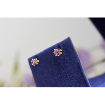 925 Sterling Silver Gold Plated Purple Tourmaline Stud Earrings