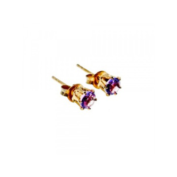 925 Sterling Silver Gold Plated Purple Tourmaline Stud Earrings