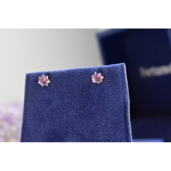 925 Sterling Silver Gold Plated Purple Tourmaline Stud Earrings