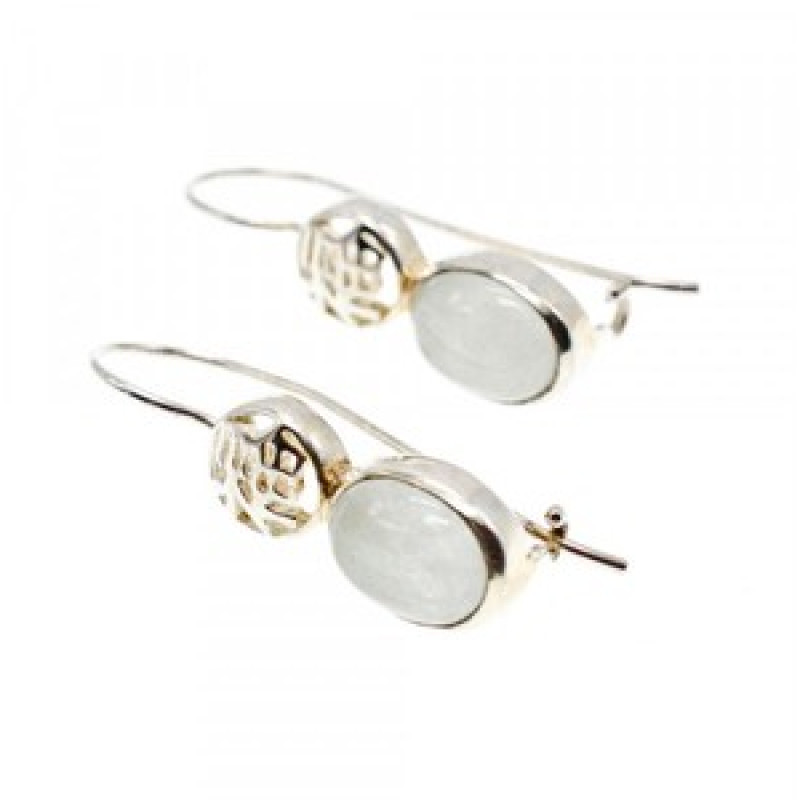 925 Sterling Silver White Jadeite Earrings