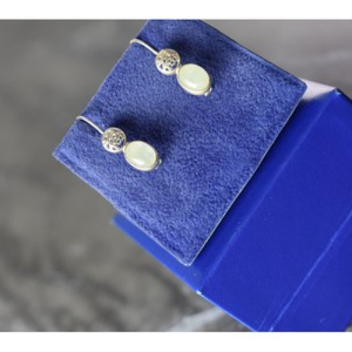 925 Sterling Silver White Jadeite Earrings