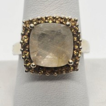 925 Sterling Silver With Quartz & Helidor Ring Size 9.5