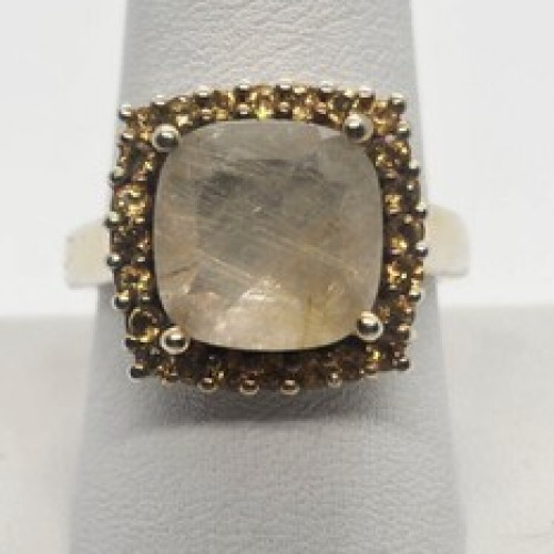 925 Sterling Silver With Quartz & Helidor Ring Size 9.5