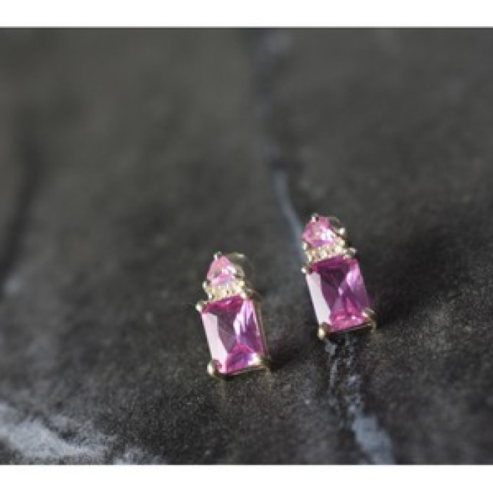 925 Sterling Silver Pink Topaz Stud Earrings