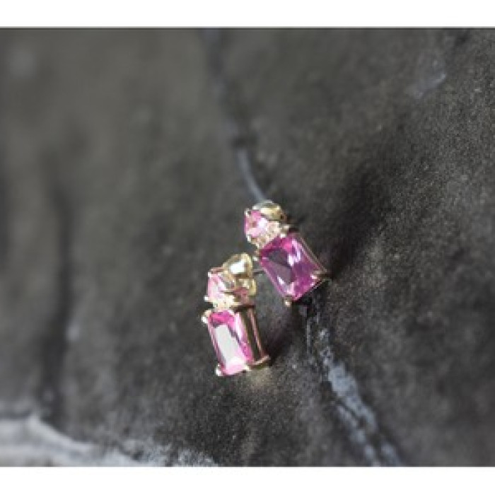 925 Sterling Silver Pink Topaz Stud Earrings