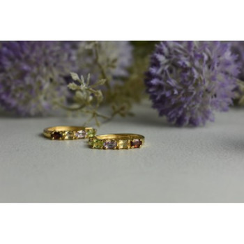 925 Sterling Silver Gold Plated Multi Gemstones Earrings