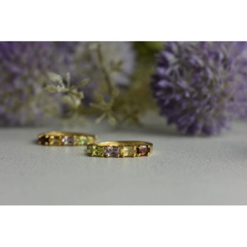 925 Sterling Silver Gold Plated Multi Gemstones Earrings