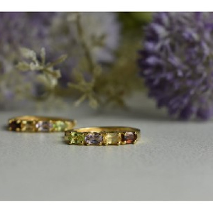 925 Sterling Silver Gold Plated Multi Gemstones Earrings